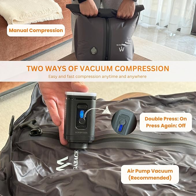 Vacuum Bags for Travel, IP67 Reusable Vacuum Seal Bags for Clothing with Electric Pump, Vacuum Seal Packing cube for Suitcases, Backpack & Travel (1PC+Pump)