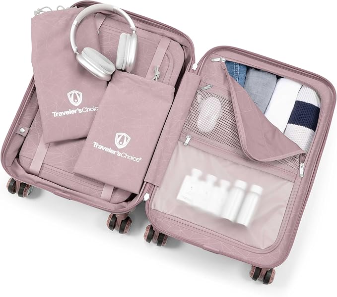 Traveler's Choice Ultimax II Polycarbonate Hardside Luggage with Spinner Wheels, Pink, 21-Inch Carry-On