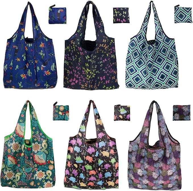 6 Pack Reusable Grocery Bags Heavy Duty with Handles, Reusable Shopping Bags for Women, Foldable, Washable for Store, Travel