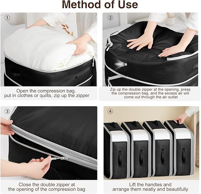 2 Pack Compression Storage Bags - 110L Large Capacity Comforter Storage Bag, 3-Layer Washable Ultra Space Saving Self Compression Organizer Space Bags for Blanket, Sweater, Sheet, Black