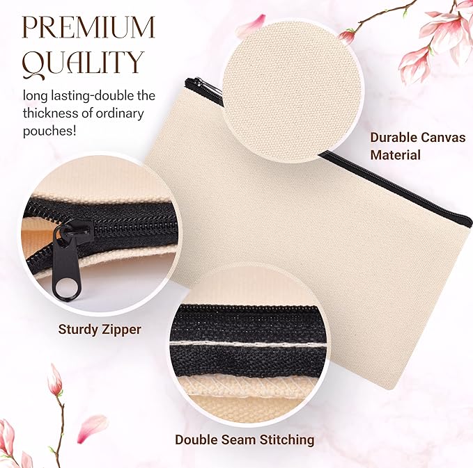 Cruleen 40 PCs Blank Canvas Zipper Pouch Bulk, Makeup Bags Bulk Pencil Pouch with Zipper–Multi-Purpose DIY Crafts Toiletry Canvas Bags Case for Sublimation, Embroidery, Stationery & Cosmetic Storage