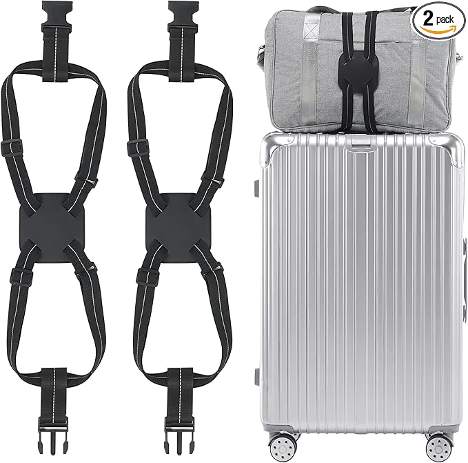 Travelkin Luggage Straps - Bungees for Suitcases, Add a Bag, Travel Bag Bungee Belt for Luggage Carry On (Black 2 Pack)