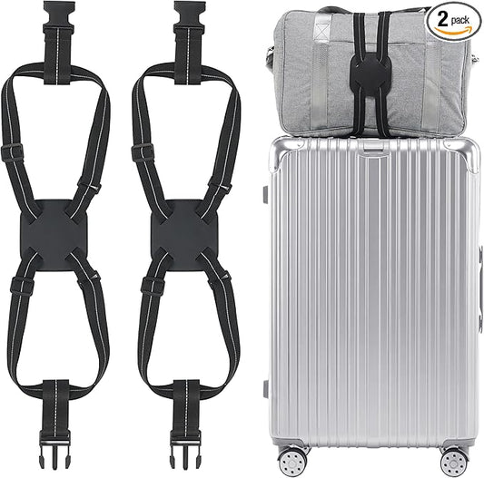 Travelkin Luggage Straps - Bungees for Suitcases, Add a Bag, Travel Bag Bungee Belt for Luggage Carry On (Black 2 Pack)