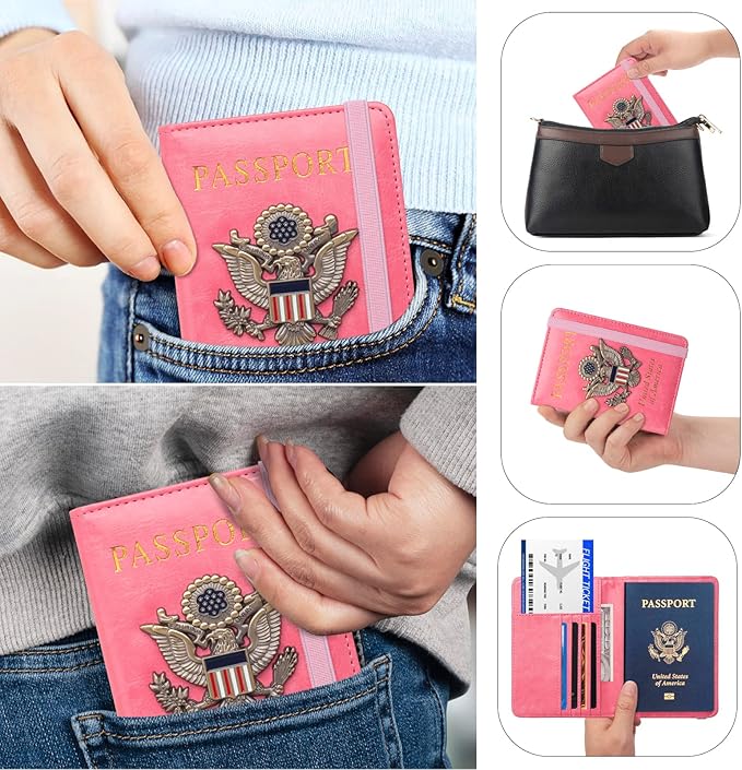 Premium Passport Holder for Travel, RFID Blocking Passport Cover Slim, Durable & Travel-Friendly, Passport Wallet Keep Your Documents Safe & Organized (Pink)