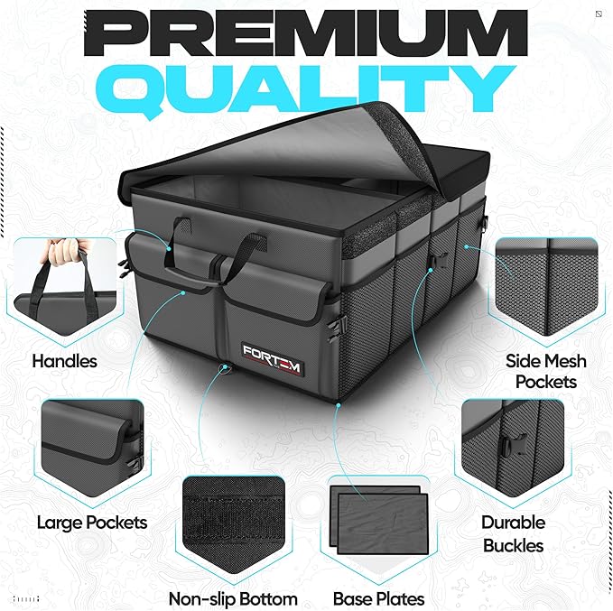 FORTEM Trunk Organizer For SUV Car Trunk Organizer, Foldable Storage, Car Accessories for Women Men, Collapsible Bag, Perfect Christmas Gifts, 600D Oxford, Non Slip Bottom, Straps, Soft Cover (65L)