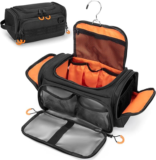 Tactical Toiletry Bag for Men, Hanging Hygiene Bag, Travel Dopp Kit Organizer for Shaving, Shower Essentials and Toiletries, Black (Empty Bag)