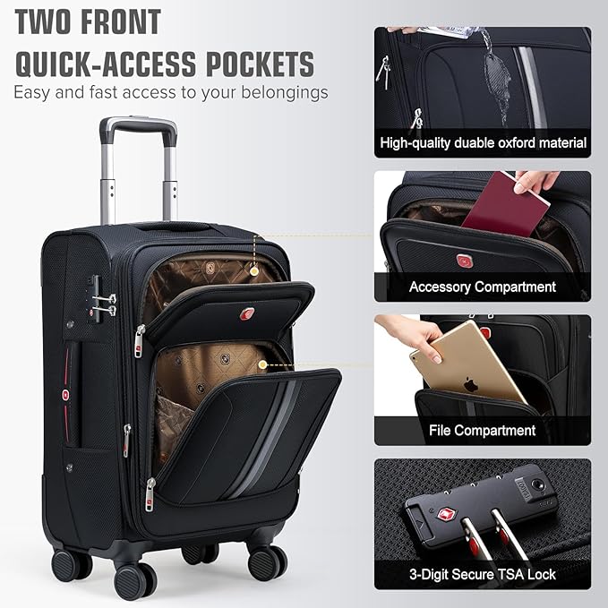 1399U Softside Expandable Luggage with 4 Spinner Wheels (Black, 29-Inch)