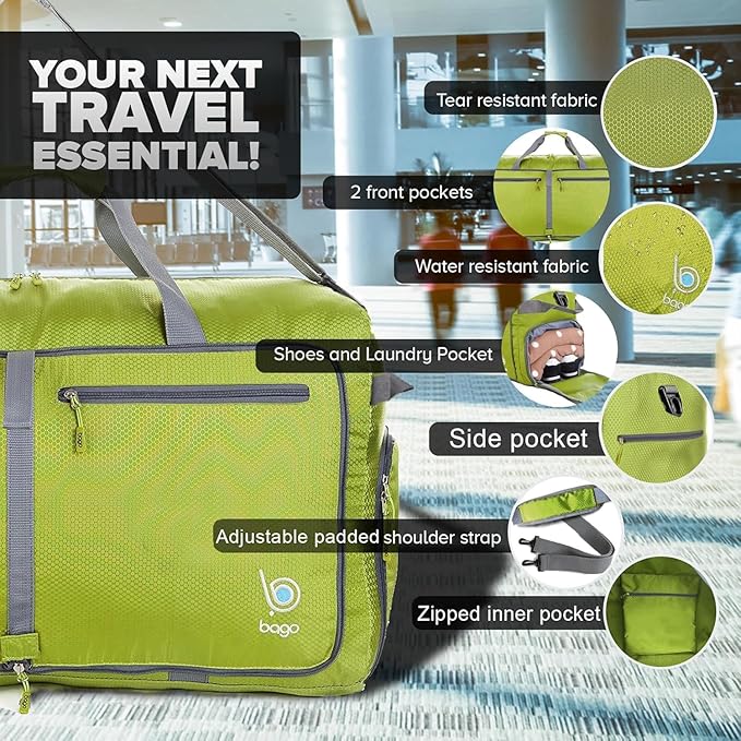 Bago Large Duffle Bag for Travel Women & Men. Durable Lightweight Foldable Travel Duffel Bags For Traveling Women. 80L Duffle Bags For Overnight Bag With Shoe Compartment Collapsible Weekender duffel