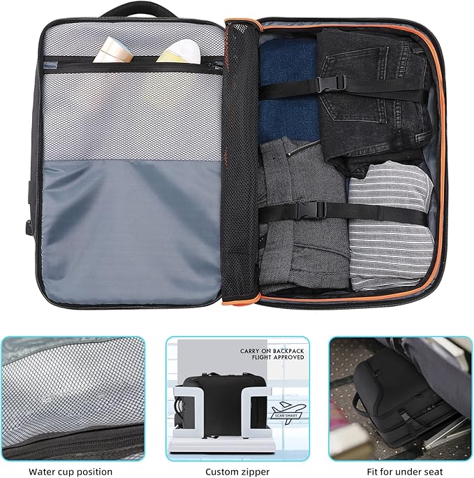 TANGCORLE 50L Carry on Travel Backpack, Expandable Airline Approved Backpacks with 3 Packing Cubes Fit 17.3 inch Laptop Suitcase backpack for Men Women(Black)