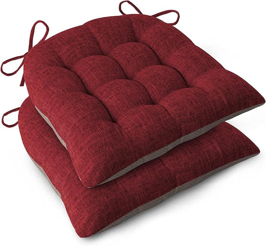 Chair Cushions for Dining Chairs Set of 2 Durable D-Shaped Seat Cushions with Non-Slip Backing Secure Ties Thick Cozy Seat Pad for Kitchen Dining Room Office(18x16.5x3in Burgundy)