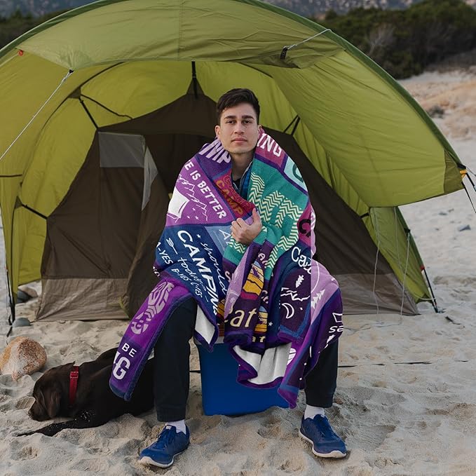 Cool Camping Gifts for Women/Men, Camping Blanket Essentials for Camp Lover, Gifts for Campers/Rv Owners, Camper Decor for Inside/Outdoor/Hiking Soft Throw 60x50in