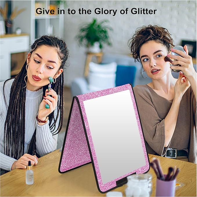 LPHUMEX Glitter Purple Folding Full Length Mirror, 13x33 inch Foldable Travel Body Mirror for Dance, Festivals, Fair Booth