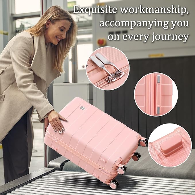 imiomo Hard Shell Luggage Sets 5 Piece for Women, Lightweight Hardside Rolling Suitcase Set with Spinner Wheels and TSA Lock, Pink