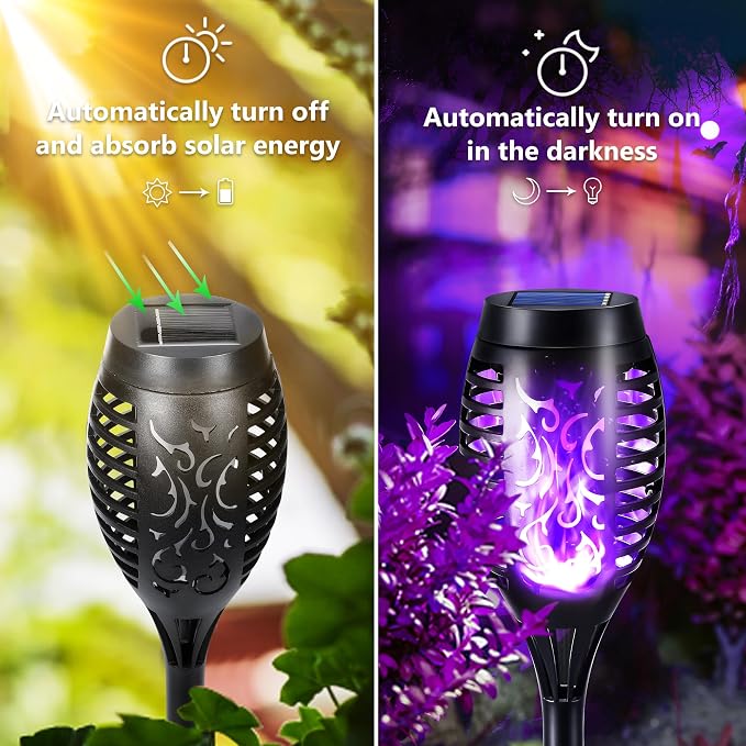 Toodour Solar Torch Flame Lights, 12 Pack Solar Lights Outdoor with Flickering Flame, Waterproof Patio Light Landscape Decoration Lighting for Garden, Lawn, Yard, Outdoor Decorations - Purple