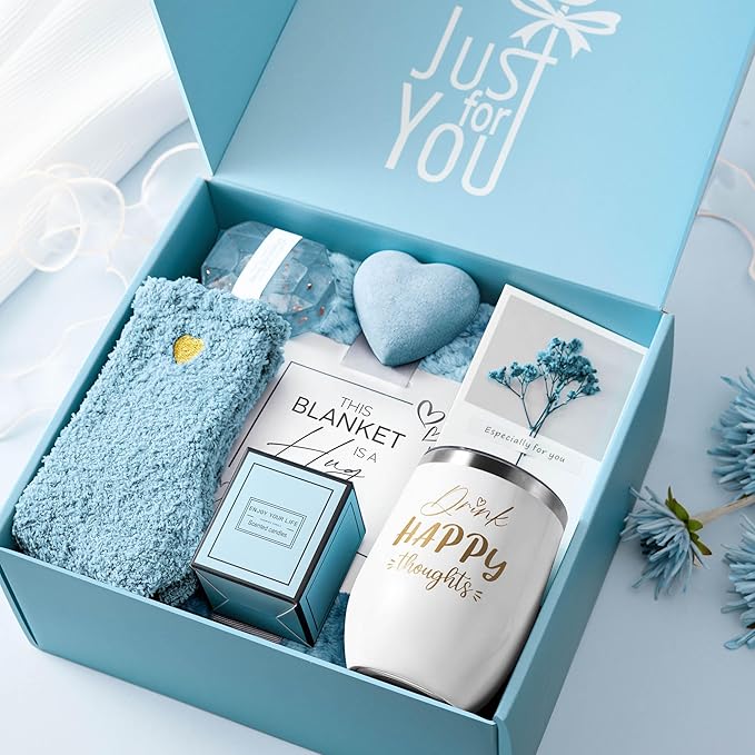 Self Care Get Well Soon Gifts for Women, Luxury Ocean Spa Gift Basket with Flannel Blanket - Unique Birthday Christmas Mother's Valentines Day Gifts for Mom Wife Girlfriend Best Friend Sister Her