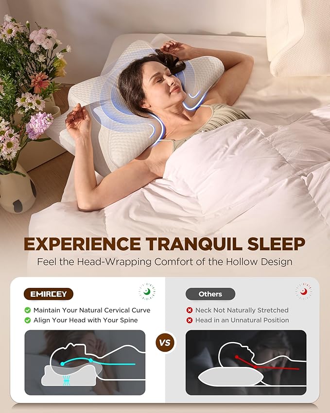 Sleep Doctor Approved Cervical Neck Pillow Sleeping, Ergonomic Contour Side Sleeper Pillows Adults, Cooling Orthopedic Pillow Pain Relief Support, Memory Foam Back Stomach Sleepers Navy Blue