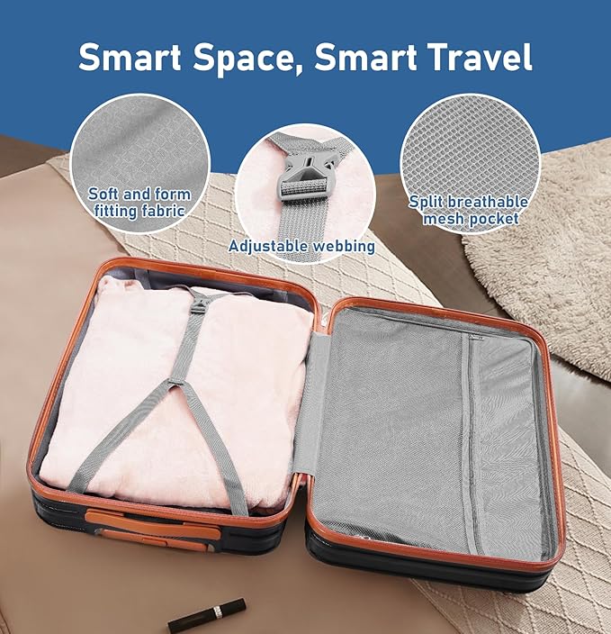 Carry on Luggage Set, 22x14x9 airline approved 100% PC hardshell, Lightweight TSA Locks Quiet Spinner Wheels Durable Zipper, Travel Luggage for Men Women, Y02 Black (20"/DB/TB) Slightly Small