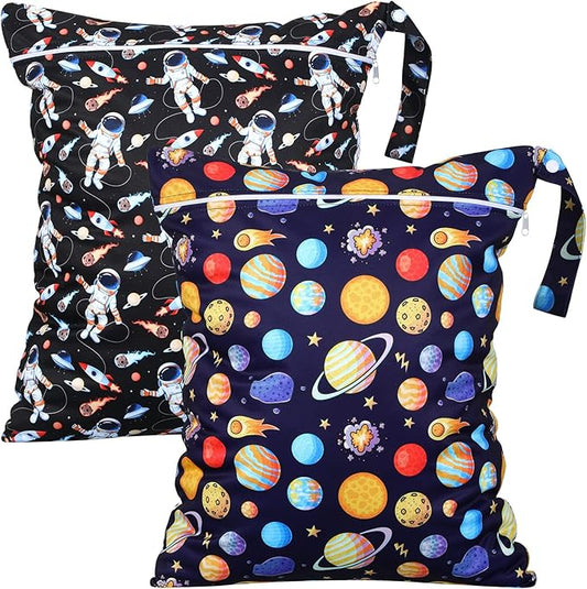 Shappy 2 Pcs Large Travel Laundry Bag Washable Waterproof Wet Dry Large Dirty Clothes Bag Bathing Workout(Astronaut)