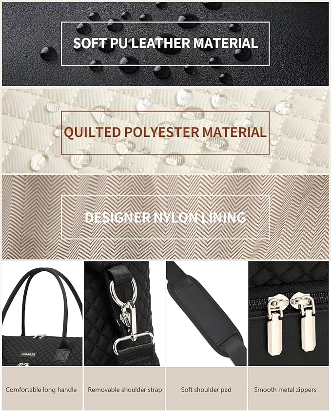 Weekender Bags for Women, Travel Duffle Bag Carry On Overnight Bag with Cosmetics Bag and Crossbody Purse for Gym Hospital, Gifts for Women, Black