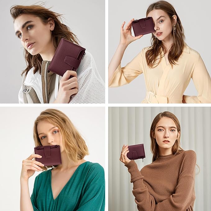 Airkit Small Wallet Women RFID Blocking Soft Leather Bifold Compact Card Holder Wallet for Women with Zipper Coin Pocket 4 ID Window