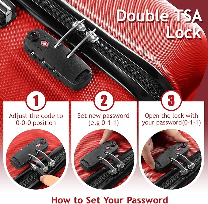 Karl home Luggage Sets 3 Piece, Hardside Carry on Suitcase Sets with Spinner Wheels & TSA lock, Portable Lightweight ABS Luggages for Travel, Business - Bright Red, 20/24/28in