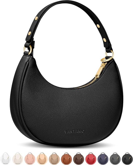 Vantamo Crescent Bags For Women with RFID Protection, Half Moon Clutch Purses for Women with Anti-Theft Clip for Extra Safety
