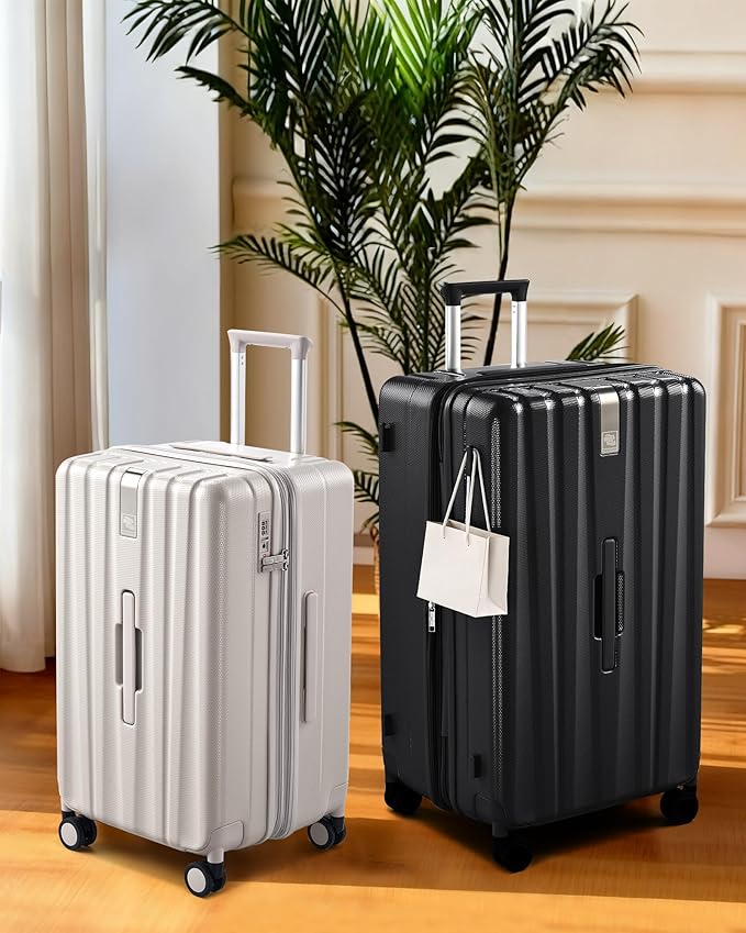 Hanke 24 Inch Plus Expandable Luggage Large Suitcases with Wheels, Medium Checked Luggage Hard Shell Suitcases, PC Trunk Luggage Extra Large Suitcase with Lock for Women Men(Ivory White)