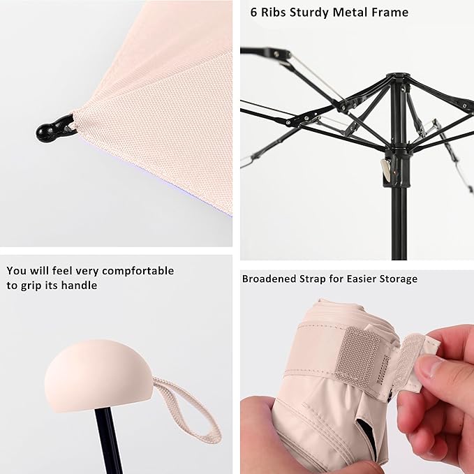 BAODINI Travel Essentials Mini Umbrella for Purse With Case Small Compact UV Sun Protection Lightweight Tiny Pocket Manual Open Close Umbrella for Women Kids and Men Fits Purse Backpack