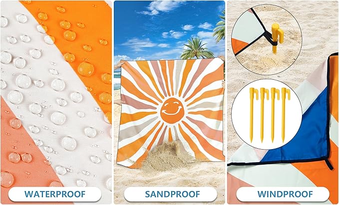 Beach Blanket Waterproof Sandproof Extra Large Beach Mat 79" X 83"/120"x108"for 1-8 Adults Quick Drying Durable Outdoor Picnic Mat for Beach Travel Camping Hiking