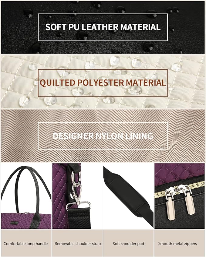 Duffle Bag for Women Travel, Weekender Bag Overnight Bag with Shoe Compartment, Carry on Bag with Crossbody Purse for Over Night, Weekend, Yoga, Gym, Business Trips, Hospital, Purple Black