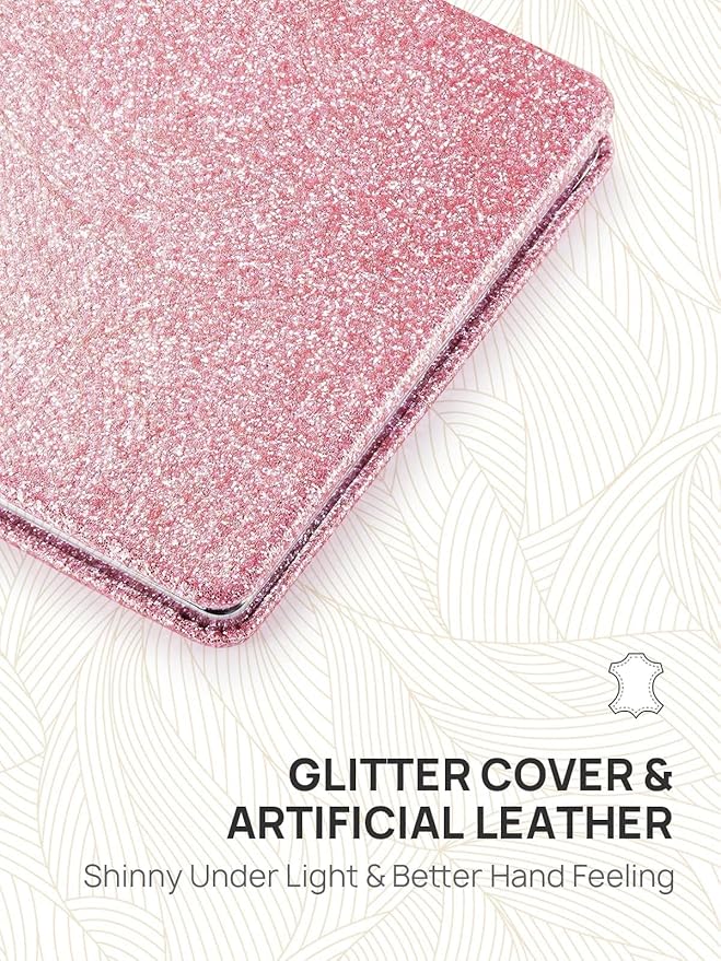 OMIRO Compact Mirror, Glitter PU Leather 1X/3X Magnification, Ultra Portable for Purses, 2.4" W x 3.4" L (Pink)