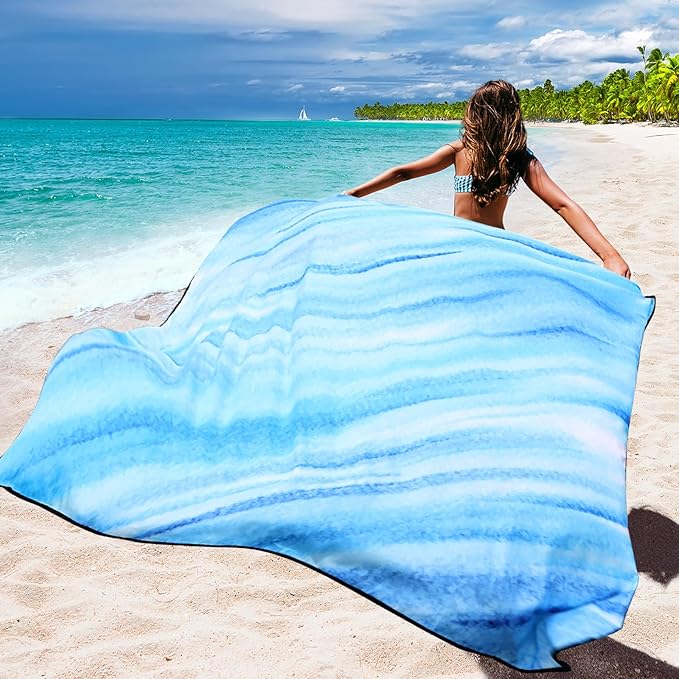 Beach Blanket Waterproof Sandproof Beach Mat for 1-8 Adults Quick Drying Durable Outdoor Picnic Mat for Beach Festival Travel Camping Hiking (Slanting-BL&W, 79"×83"(4 Person))