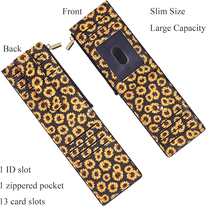 Chelmon Womens Wallet Slim RFID Blocking Bifold Multi Card Case Wallet with Zipper Pocket (Sunflower)