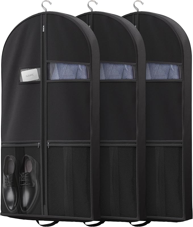 Travel Garment Bag with Zipper Pocket, Suit Bag for Suits, Dresses, Coats
