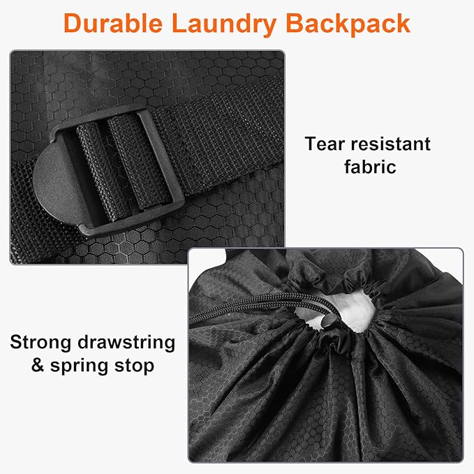 Laundry Bag Backpack Durable Laundry Bag with Shoulder Straps and Mesh Pockets Portable Laundry Dirty Clothes Hamper Bag for College Dorm (Black)