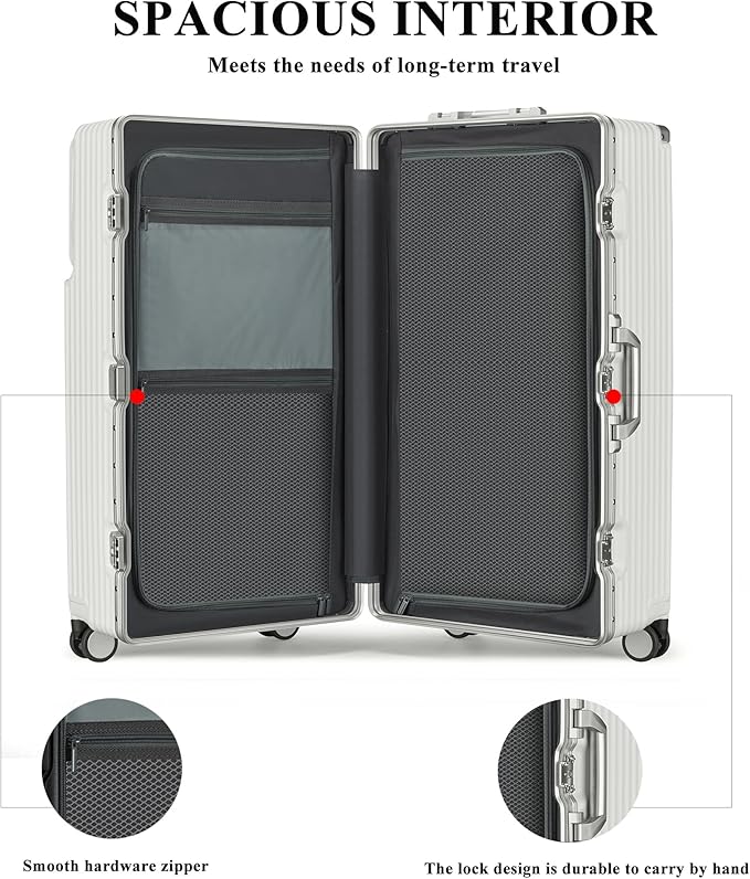 feilario 30in Super Large Captain Aluminum Frame Hardside Spinner Wheels Luggage, Zipperless Checked Suitcase with Front Compartment/Cup Holder/Phone Holder