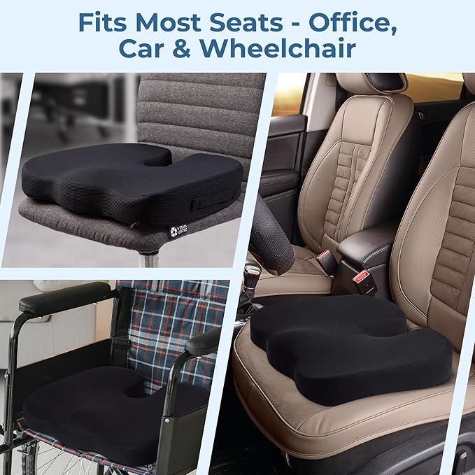 5 STARS UNITED Seat Cushion - Memory Foam&Cooling Gel Chair Cushion for Tailbone Pain Relief - Ergonomic Support for Coccyx, Sciatica & Butt - Office, Desk & Gaming Chair, Car Seat, Wheelchair, Black