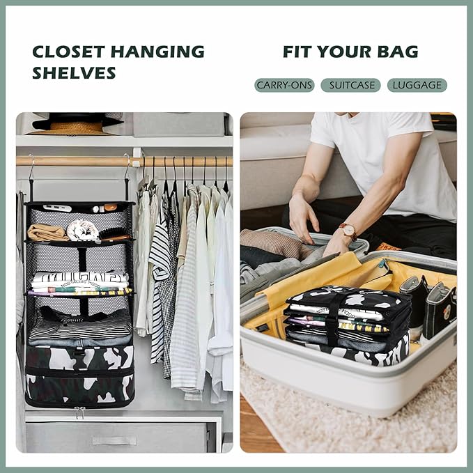 Surblue Hanging Closet Storage Bag Collapsible 3-Shelf Washable Oxford Fabric with 2 Hooks (L 11.41 * 11.41 * 19.68in, Camouflage)