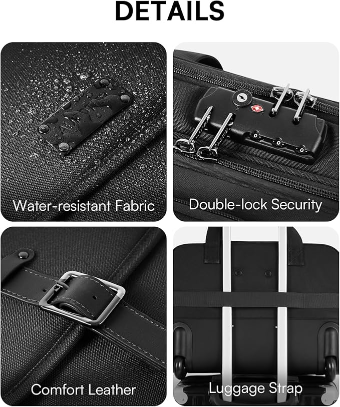 Rolling Laptop Bag, Briefcase for Men and Women, 16 Inch Computer Bag with Wheels Underseat Carry on Luggage, Laptop Briefcase Case for Work, Travel, College Teacher, Mobile Office Bag, Black