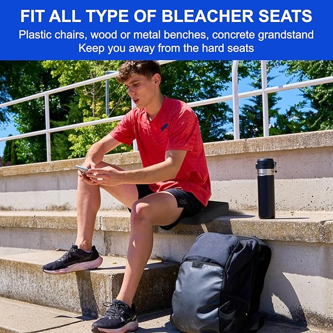 Stadium Seat Cushions 2 Pack, Extra Thick 2.5 Inch, U-Shaped Ergonomic Design, Waterproof & Portable Bleacher Seats with Carrying Handle