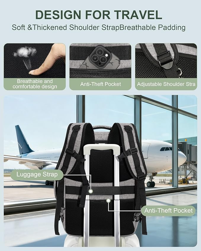Travel Carry On 17.5" Laptop Expandable Backpack for Men Women, Personal Item Bag Waterproof Airline Approved with USB Charging Hole 3 Packing Cubes, Large Weekender Daypack Business Luggage Suitcase