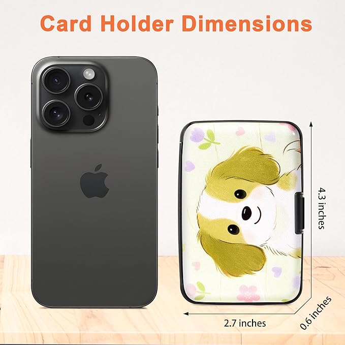 Mayski Credit Card Holder, RFID Blocking, Aluminum Alloy Hard Case, Small Mini Business Metal Wallet for Women Men, Dog