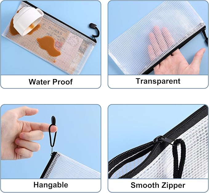 12Pcs Mesh Zipper Pouch,9x4.4 Inches Durable Pouches,Organizing Storage with Zipper for Bill,File and Travel,Multi-Purpose Stationery Pouch