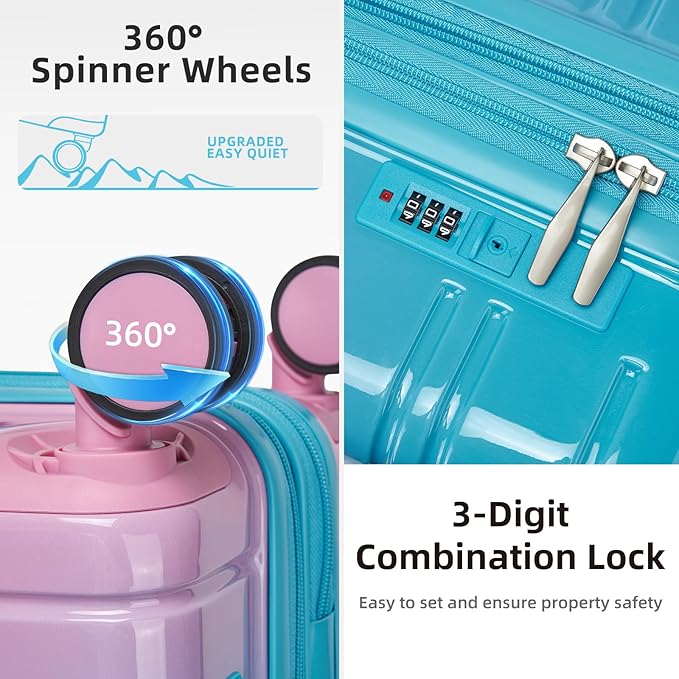 LARVENDER 28 Inch Checked Luggage with Spinner Wheels, PC+ABS Expandable Large Suitcases with Wheels, Travel Luggage sets for Women and Men, Cotton Candy