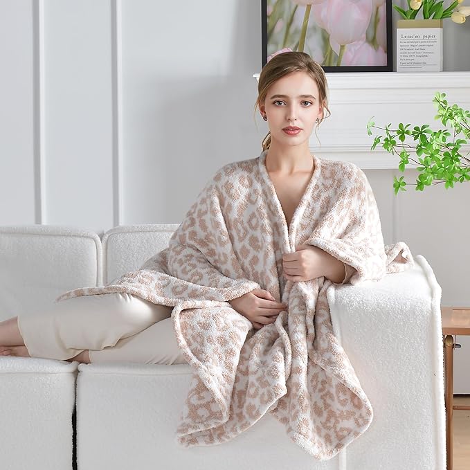 JOOJA Wearable Blanket Super Soft Feather Yarn Blanket Shawl with Pockets Fuzzy Throw Blanket TV Blanket for Adults Teens
