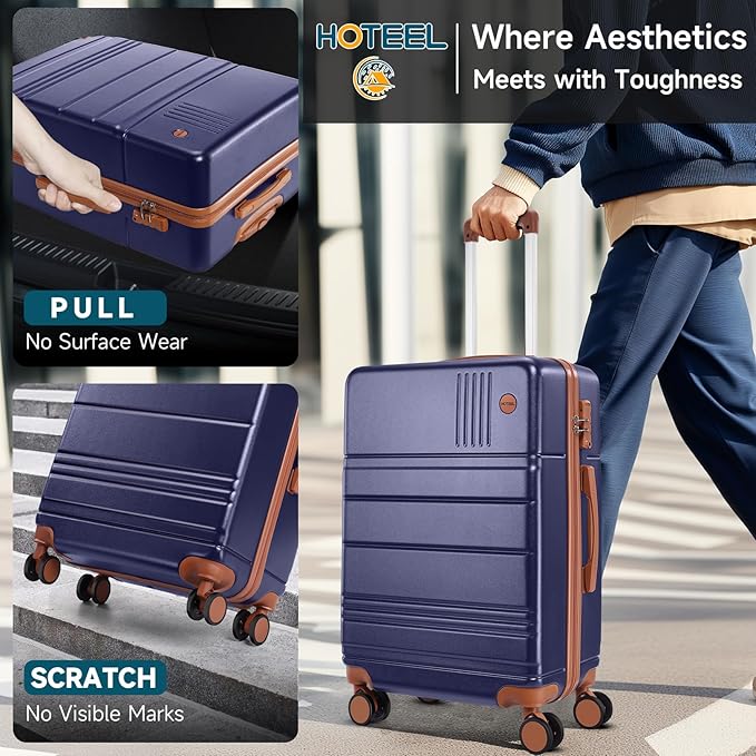 Hoteel Luggage Sets 4 Piece, 4-Year Warranty, Carry-On Luggage with Dual-Spinner Wheels, PC+ABS Hardside Suitcase Set with TSA Lock, Large Checked Travel Suitcases, Dark Blue(16/20/24/28)