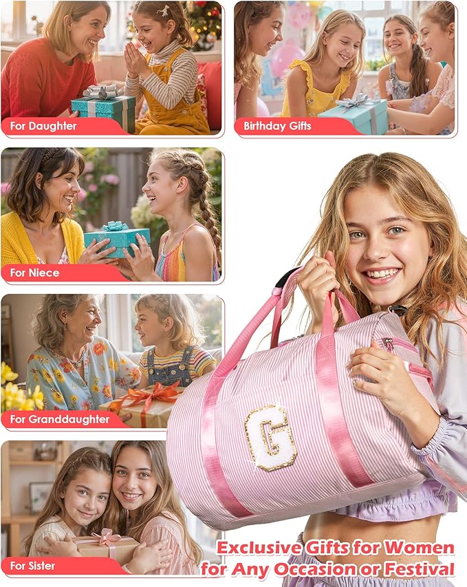 Birthday Gift for Grandkids, Girls Travel Duffle Bag, Kids Initial Overnight Bags with Shoe Compartment, Personalized Weekender Bag with Makeup Pouch, Trendy Stuff (Letter O)