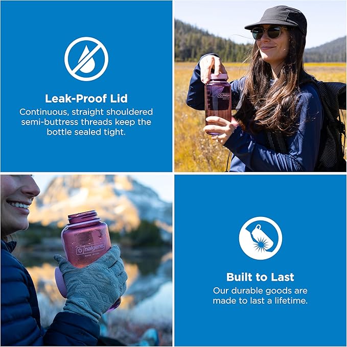 Nalgene 32 oz Wide Mouth Water Bottle | BPA-Free, Durable & Leak Proof, Lightweight Bottle for Hiking & Gym, Work & Travel