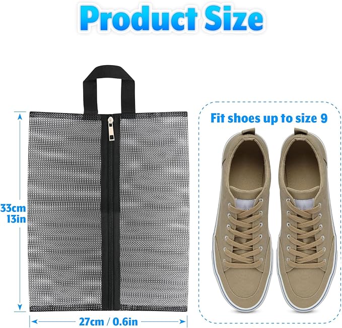 2 Pcs Shoe Bags for Travel, Mesh Breathable Sneaker Bags Portable Shoe Storage Organizer with Handle for Travel Gym Sport, Reusable Zipper Pouch for Women and Men