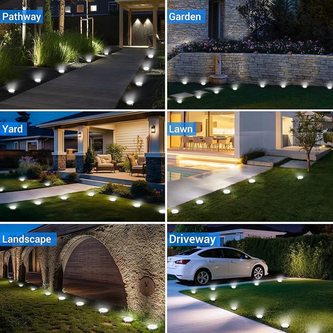 Solar Lights Outdoor Waterproof, 12 Pack Solar Lights for Outside, Anti-Rust, Solar Garden Lights Landscape Lighting for Pathway Yard Lawn Walkway Driveway, Cool White